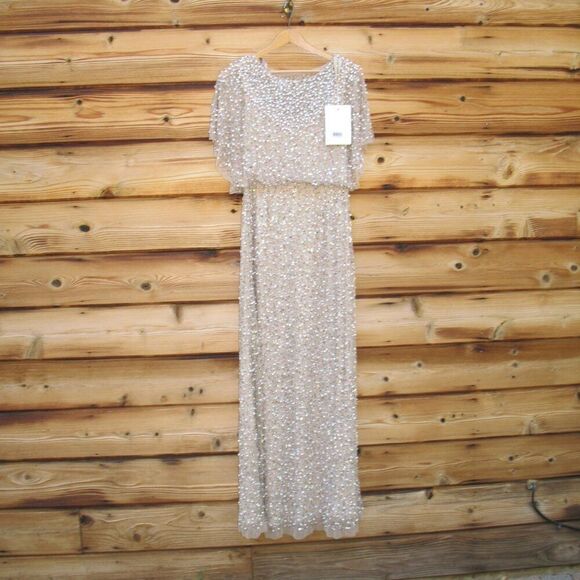 MAC DUGGAL 14523 Beige Beaded Mesh Cape Gown - Picture 5 of 13